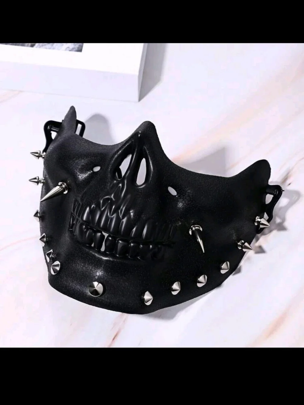 Studded Black Skull Face Mask - Women Accessories